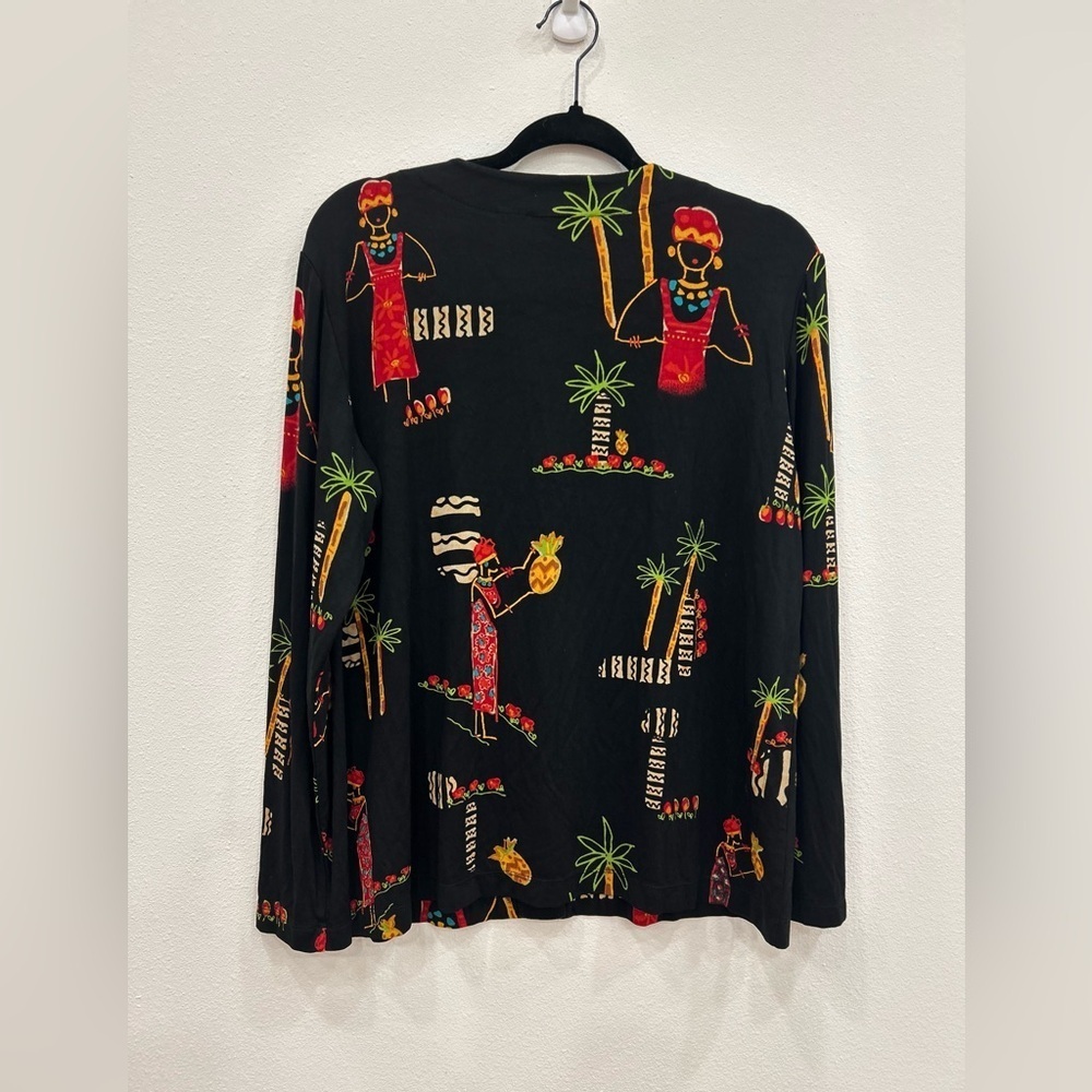 Chico’s travelers slinky knit button cardigan artsy tropical print sz.2 resort - Picture 3 of 7
